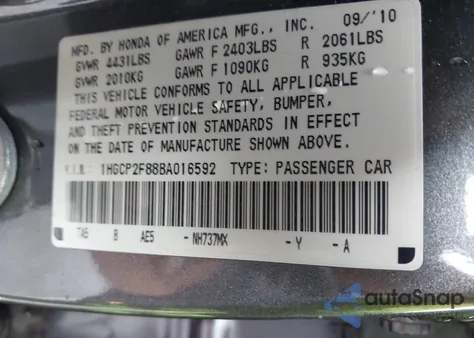 2011 Honda Accord 2.4 Ex-L z USA, uszkodzony, nr VIN 1HGCP2F88BA016592